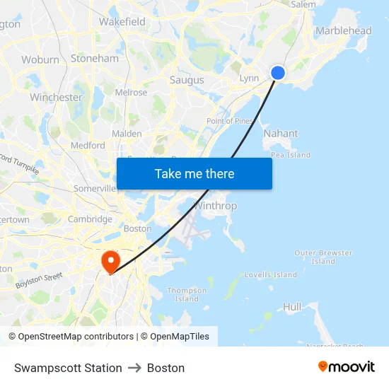 Swampscott Station to Boston map