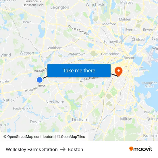 Wellesley Farms Station to Boston map