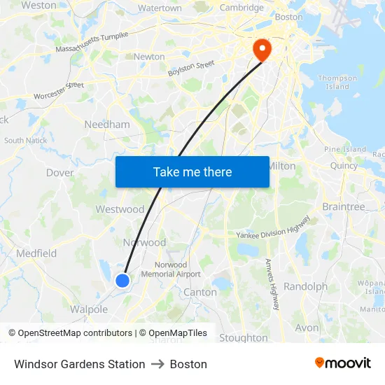 Windsor Gardens Station to Boston map