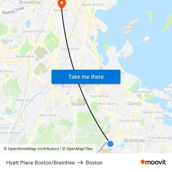 Hyatt Place Boston/Braintree to Boston map