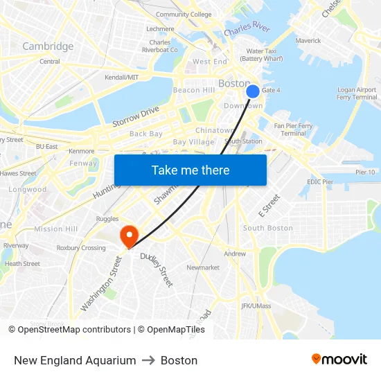 New England Aquarium to Boston map