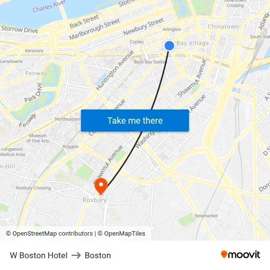 W Boston Hotel to Boston map