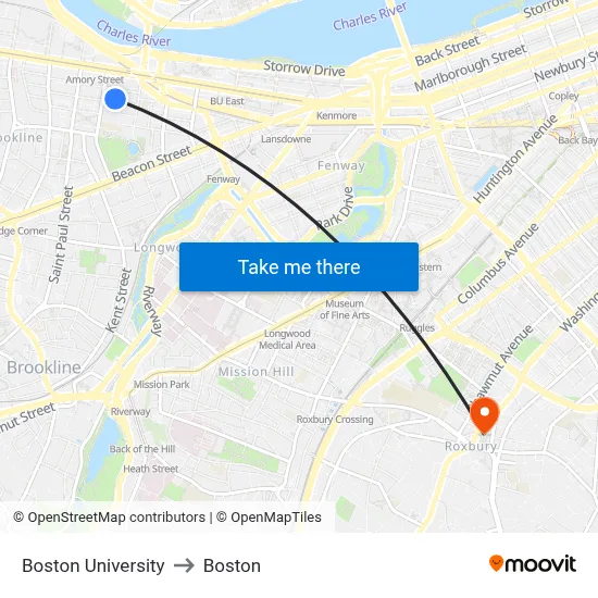 Boston University to Boston map