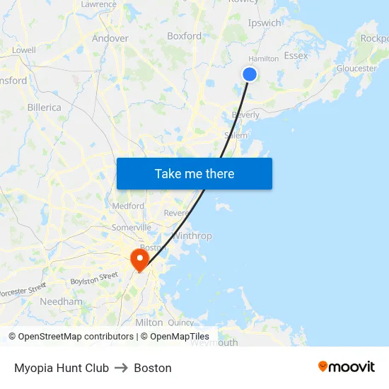 Myopia Hunt Club to Boston map