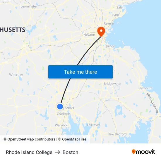 Rhode Island College to Boston map