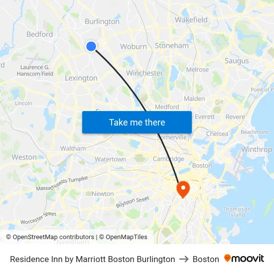 Residence Inn by Marriott Boston Burlington to Boston map