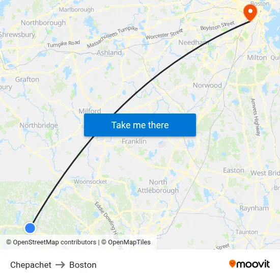 Chepachet to Boston map