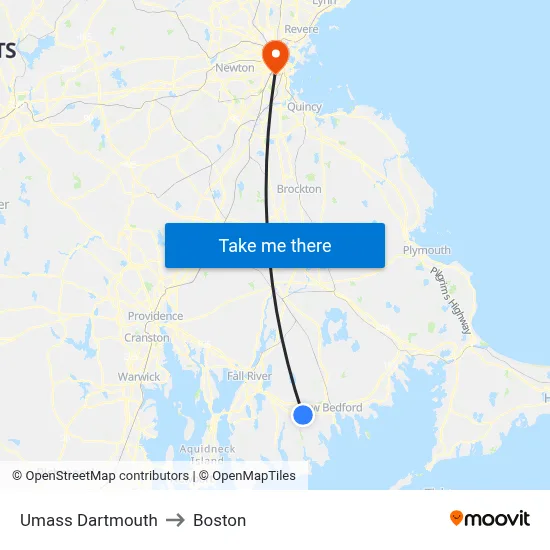 Umass Dartmouth to Boston map