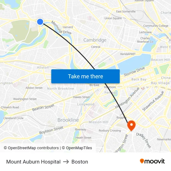 Mount Auburn Hospital to Boston map