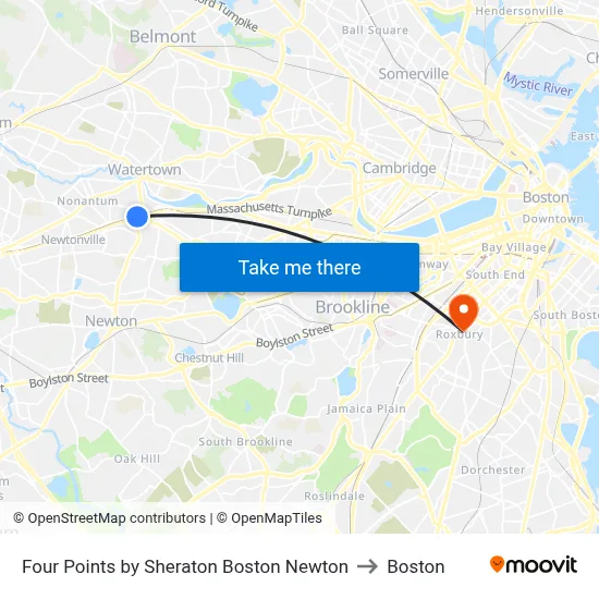 Four Points by Sheraton Boston Newton to Boston map