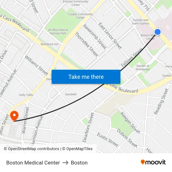 Boston Medical Center to Boston map