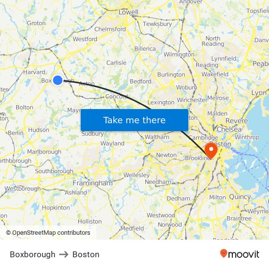 Boxborough to Boston map