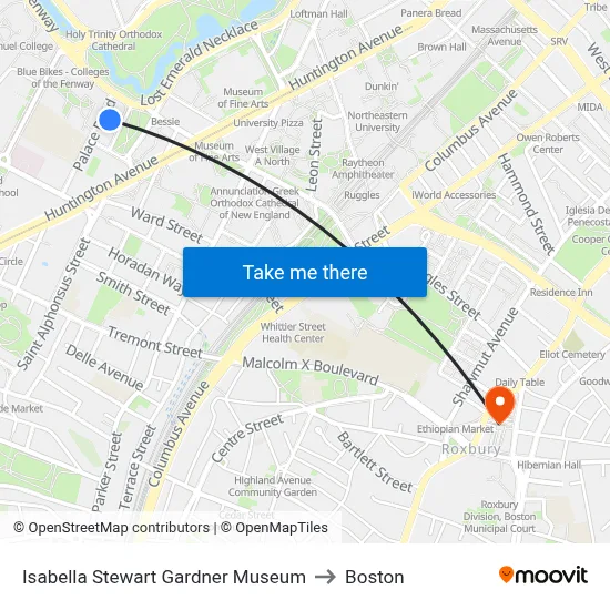Isabella Stewart Gardner Museum to Boston map