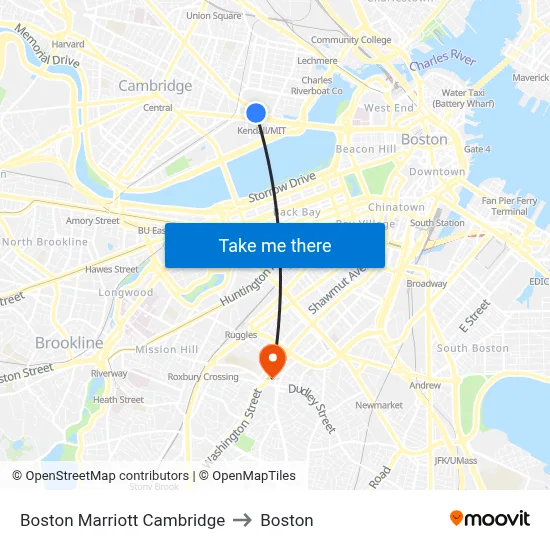 Boston Marriott Cambridge to Boston map