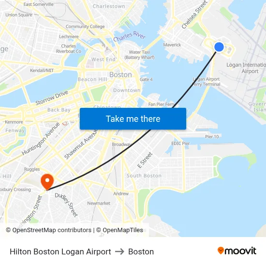 Hilton Boston Logan Airport to Boston map