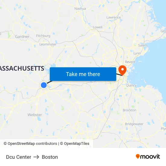 Dcu Center to Boston map
