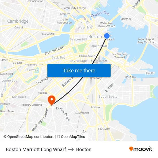 Boston Marriott Long Wharf to Boston map