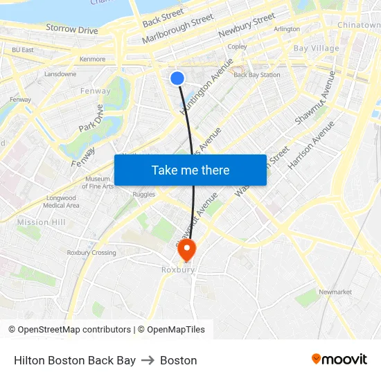 Hilton Boston Back Bay to Boston map