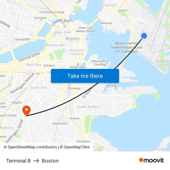 Terminal B to Boston map