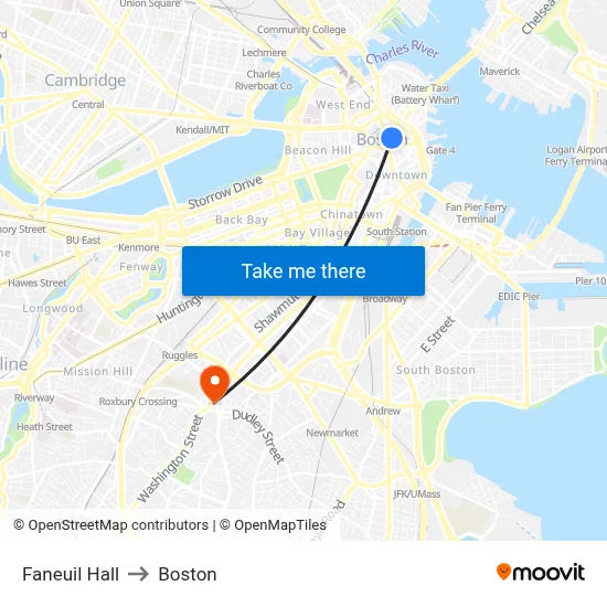 Faneuil Hall to Boston map