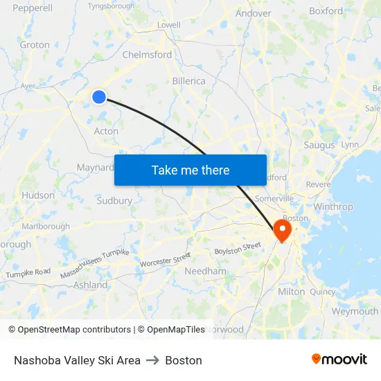 Nashoba Valley Ski Area to Boston map