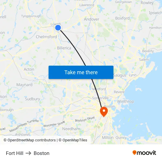 Fort Hill to Boston map