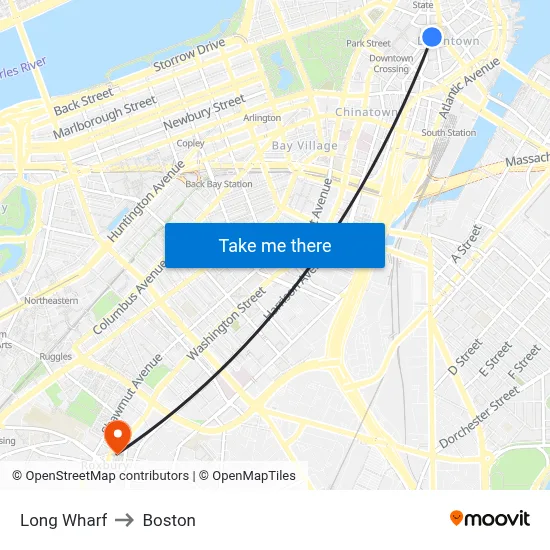 Long Wharf to Boston map