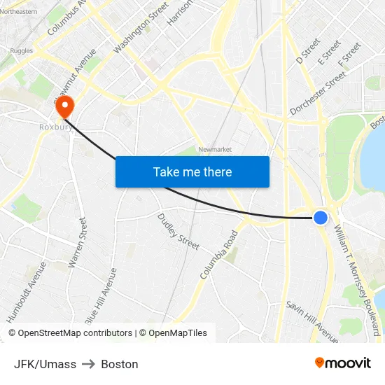 JFK/Umass to Boston map