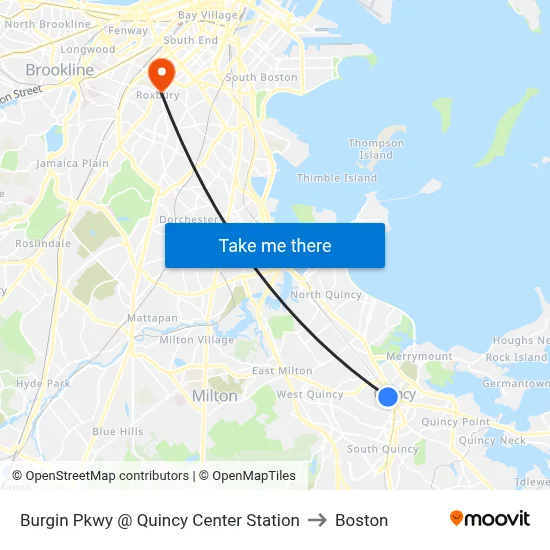 Burgin Pkwy @ Quincy Center Station to Boston map