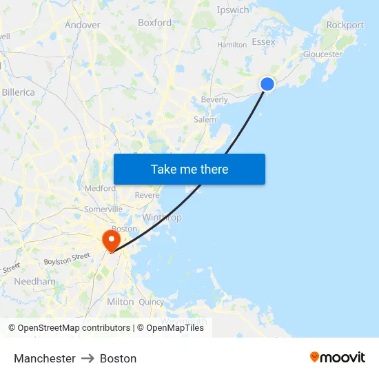 Manchester to Boston map