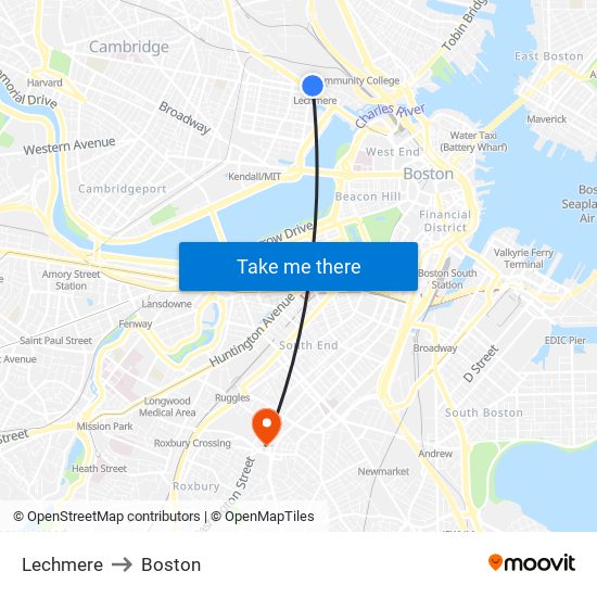 Lechmere to Boston map