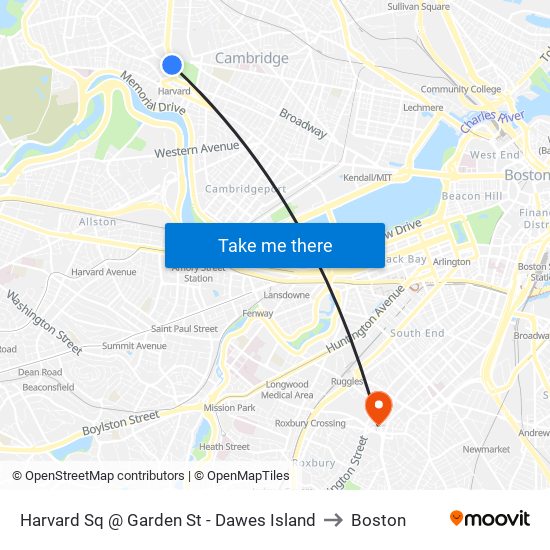 Harvard Sq @ Garden St - Dawes Island to Boston map