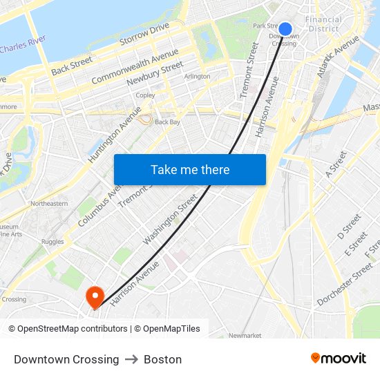 Downtown Crossing to Boston map