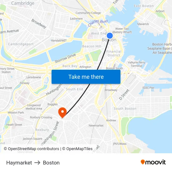 Haymarket to Boston map