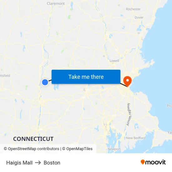 Haigis Mall to Boston map