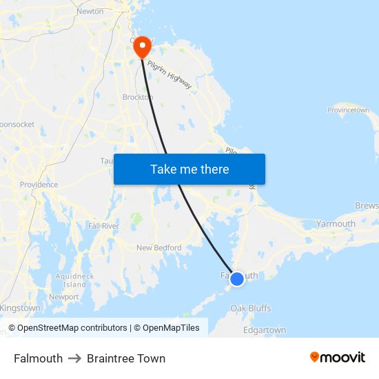 Falmouth to Braintree Town map