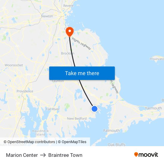 Marion Center to Braintree Town map