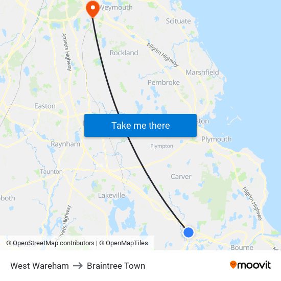 West Wareham to Braintree Town map