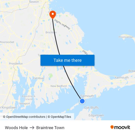 Woods Hole to Braintree Town map