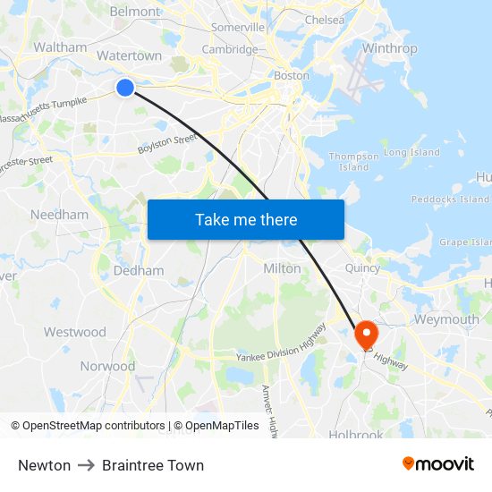 Newton to Braintree Town map