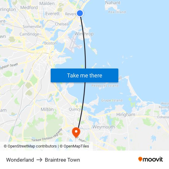 Wonderland to Braintree Town map