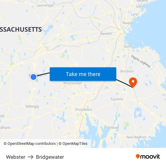 Webster to Bridgewater map