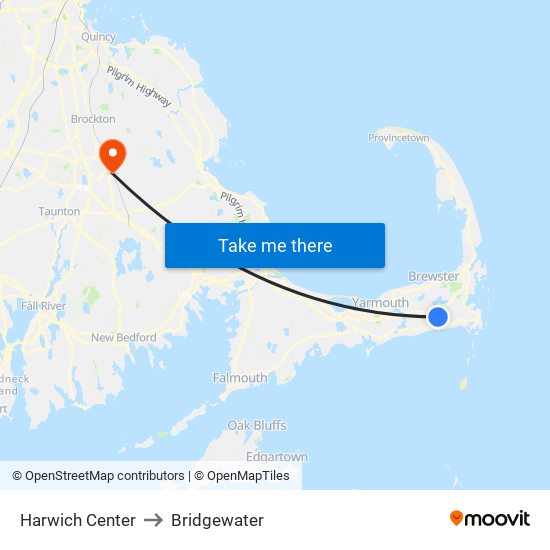 Harwich Center to Bridgewater map