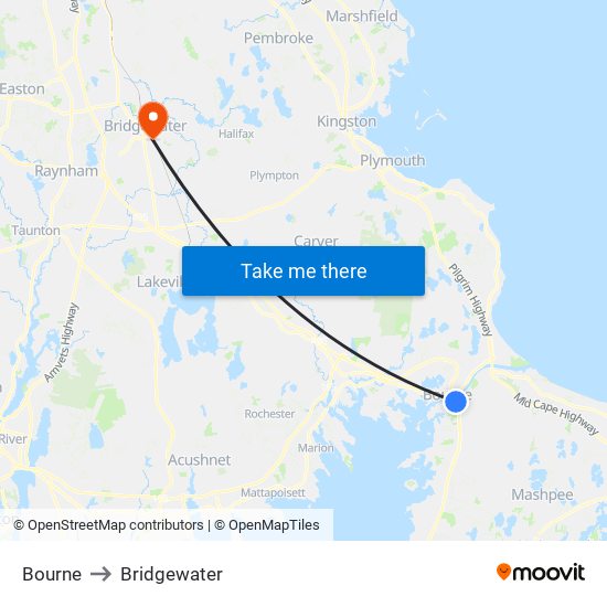 Bourne to Bridgewater map