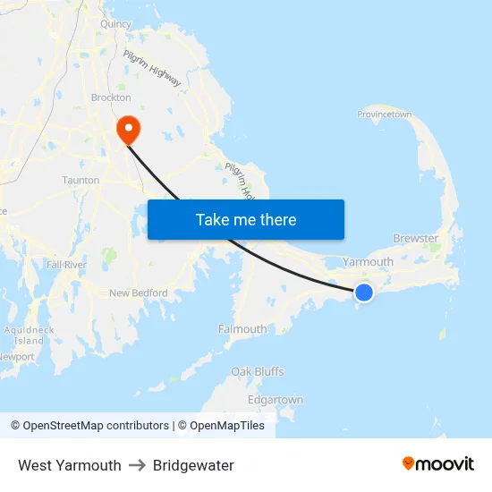 West Yarmouth to Bridgewater map
