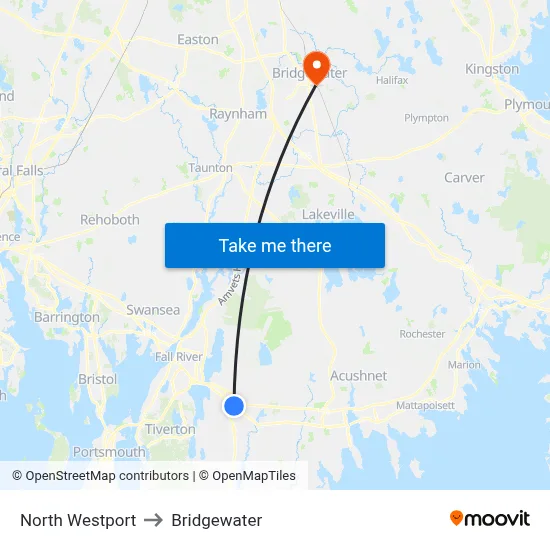 North Westport to Bridgewater map