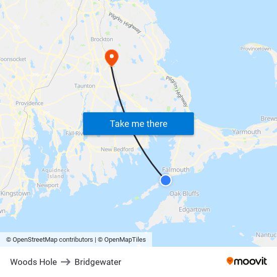Woods Hole to Bridgewater map