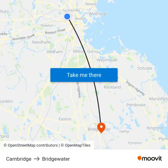 Cambridge to Bridgewater map