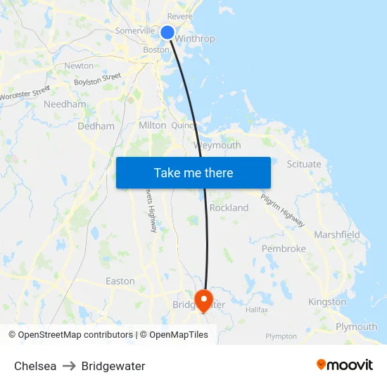 Chelsea to Bridgewater map