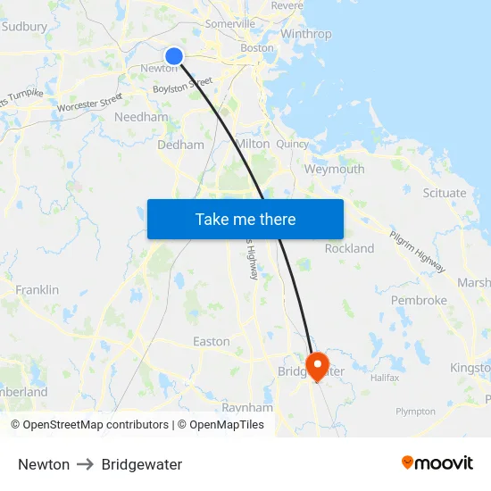 Newton to Bridgewater map